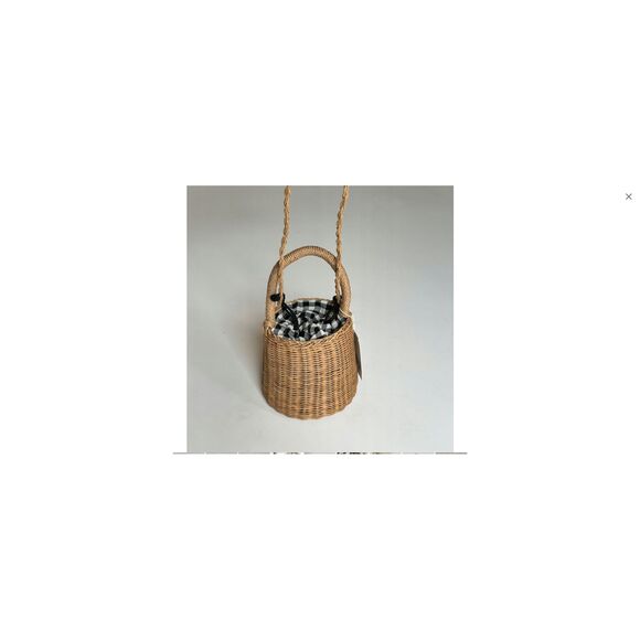 Zara Wicker Rattan Straw Gingham Crossbody Shoulder Bucket Basket Handbag (NWT) - Picture 3 of 10